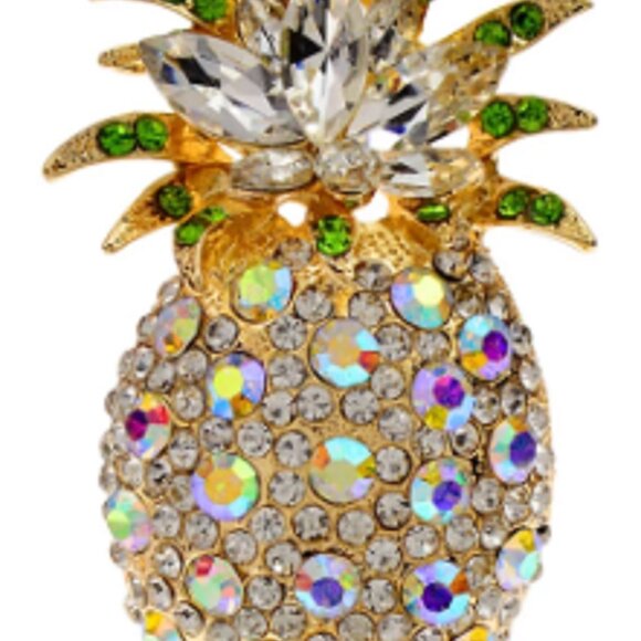 Stunning Aurora Borealis Crystal Pineapple Fruit Brooch Pin - Picture 1 of 2